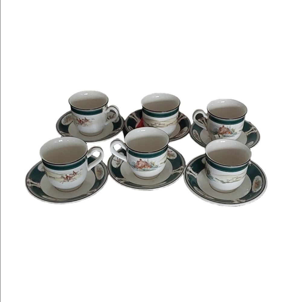 Vintage Noritake Keltcraft Ireland "Pursuit" 9170‎ Cups & Saucers Sets Of 6